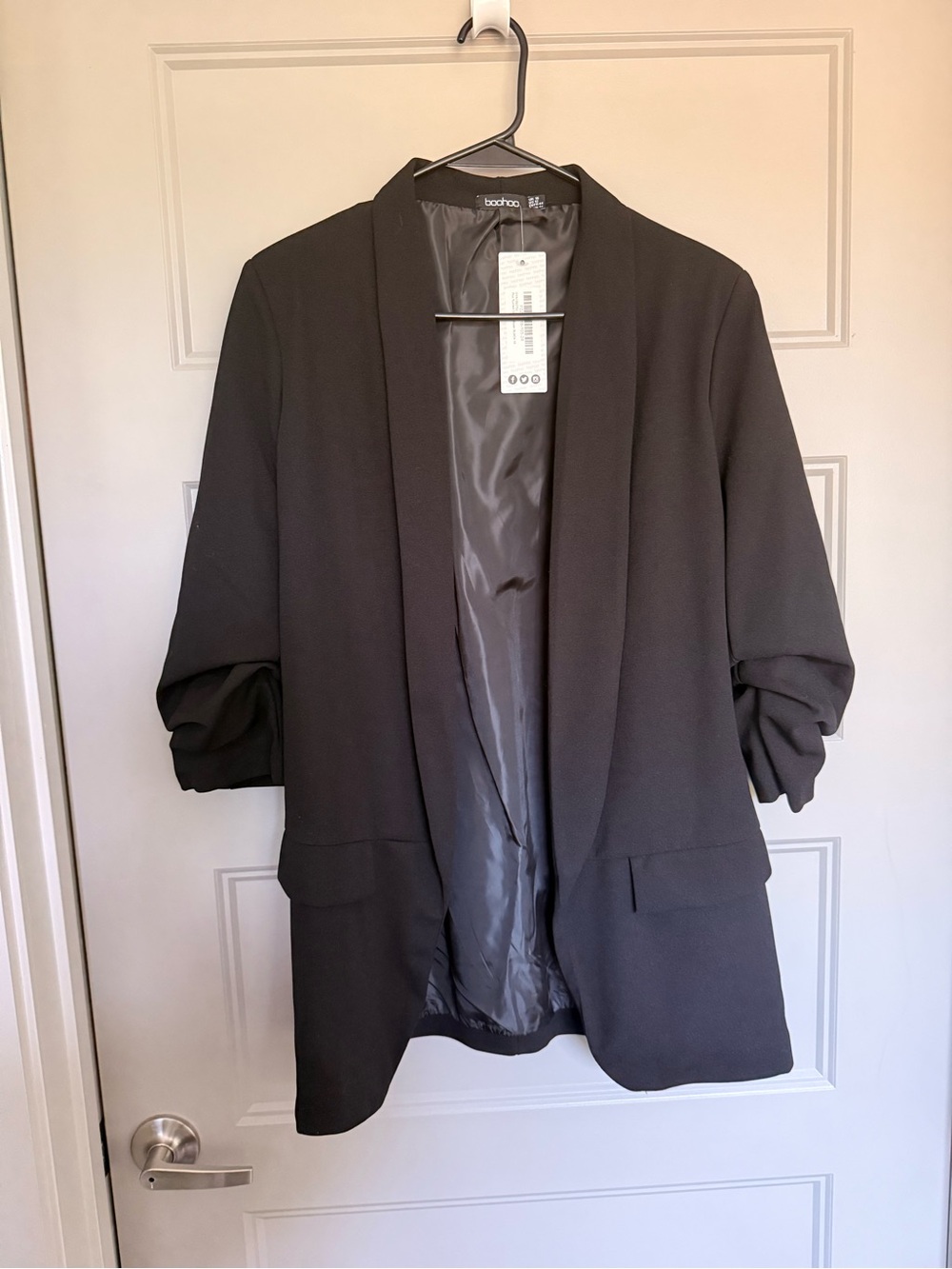 Boohoo Black Cinched Sleeve Oversize Blazer Jacket